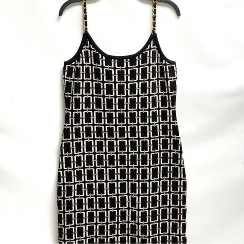Adrienne Vittadini black and cream chain link sweater dress NWT size L